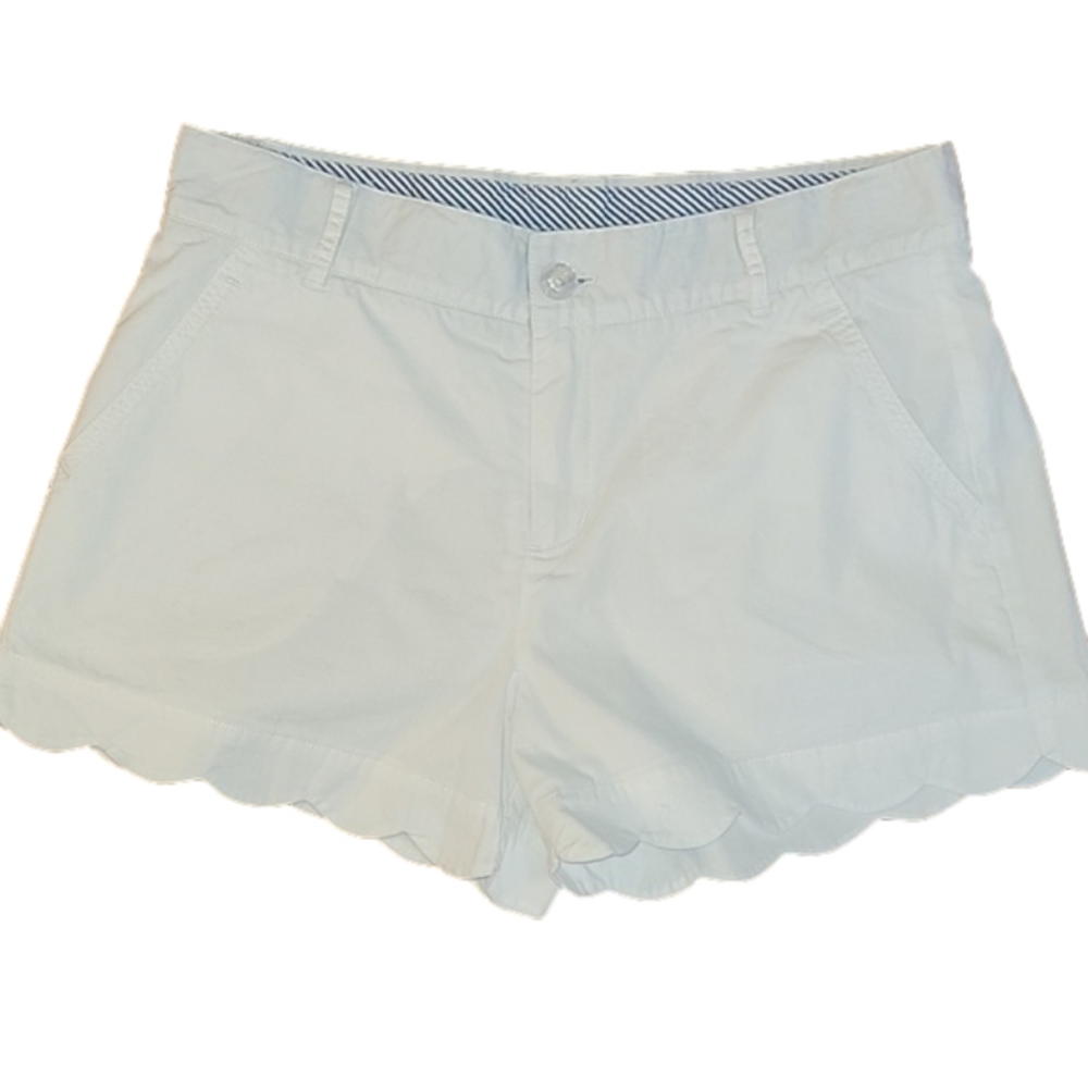 Scalloped Hem Poplin Short in White by Lauren James Size Small EUC